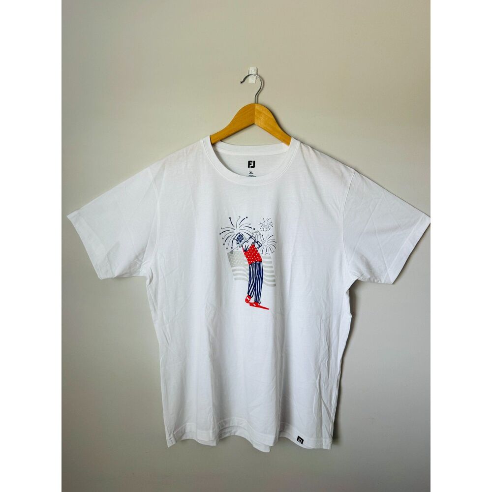 Footjoy White Short Sleeve Shirt Mens XL Uncle Sam Fireworks Graphic American F
